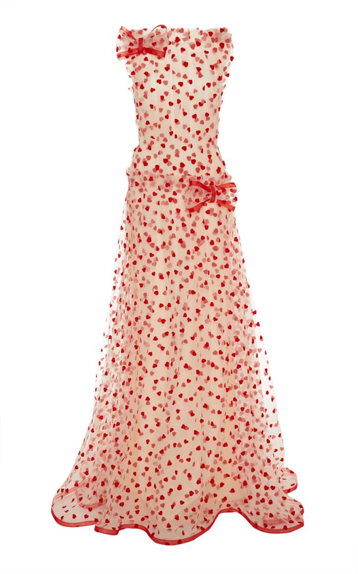 Rodarte Flocked Heart-detailed Tulle Maxi Dress