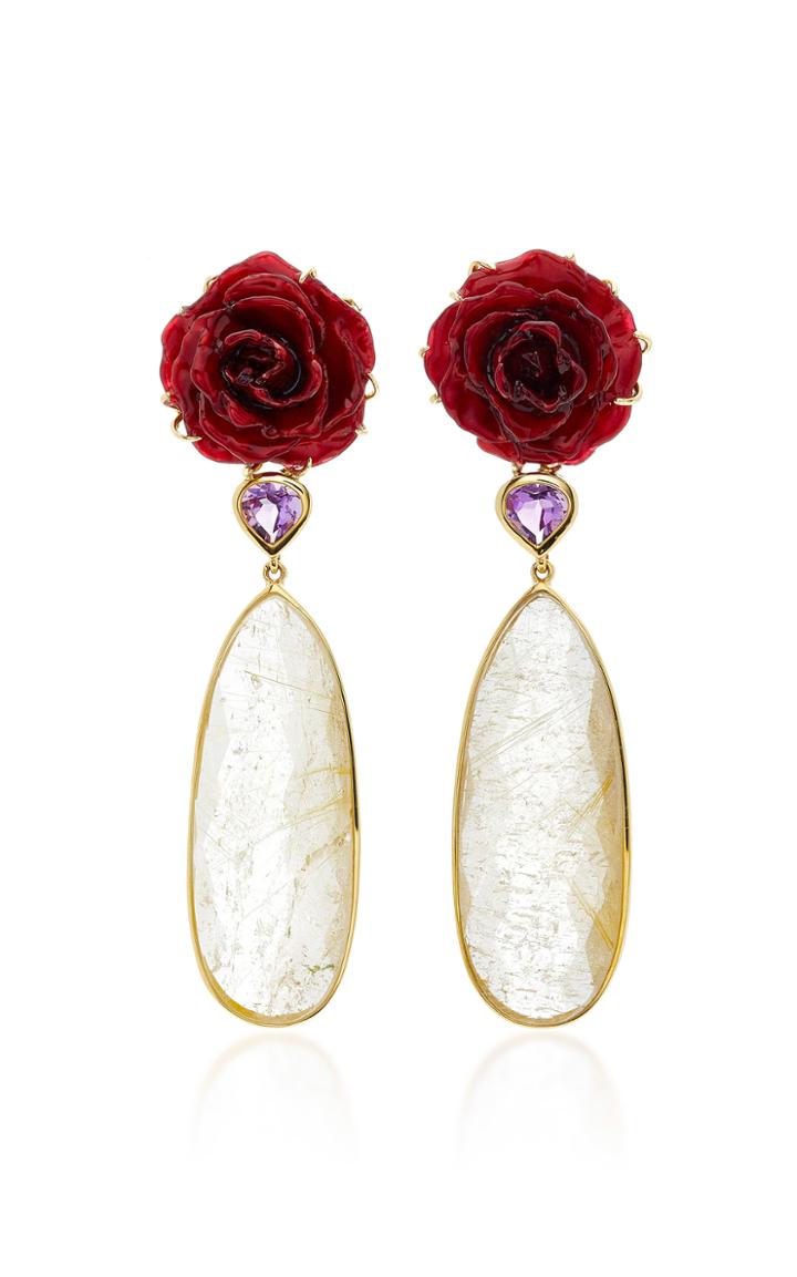 Bahina Real Rose Amethyst And Rutilated Quartz Earrings