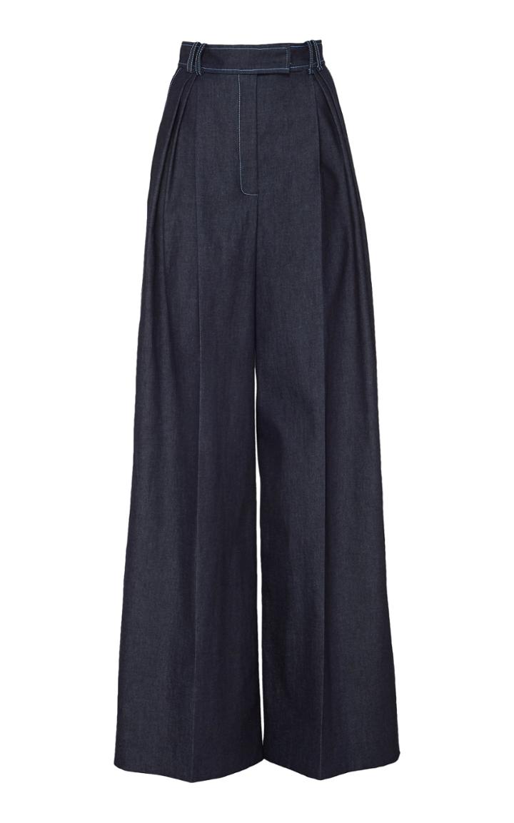 Carolina Herrera Pleated Stretch-denim Wide-leg Pants