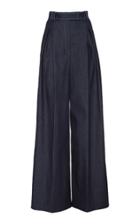 Carolina Herrera Pleated Stretch-denim Wide-leg Pants