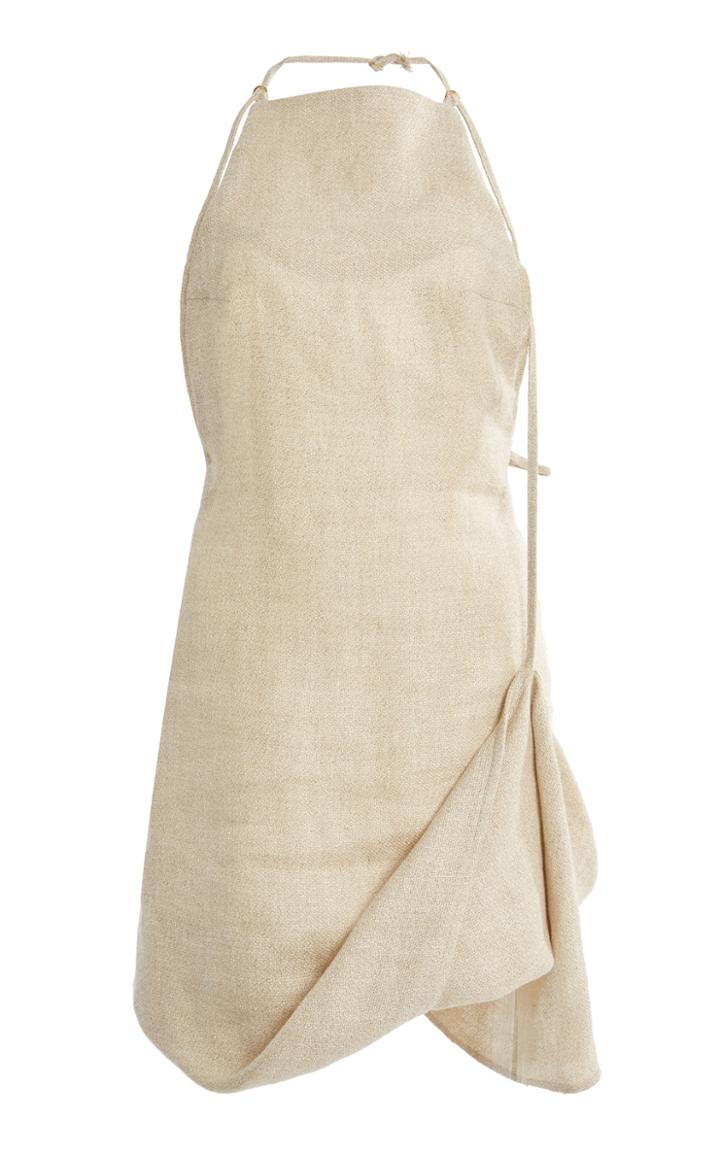 Jacquemus Figuerolles Draped Halterneck Linen-blend Mini Dress