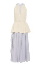 Rosie Assoulin Two-tone Hemp Peplum Midi Dress