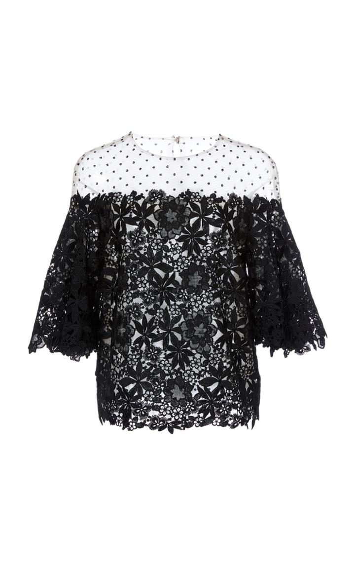Monique Lhuillier Dotted Tulle Illusion Top