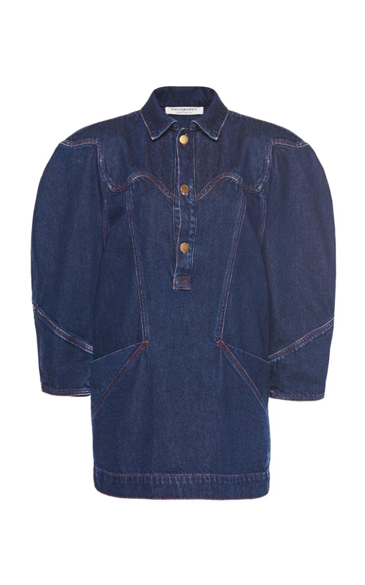 Moda Operandi Philosophy Di Lorenzo Serafini Topstitched Denim Mini Dress Size: 38