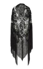 Martha Medeiros Embroidered Shawl With Fringe Trim