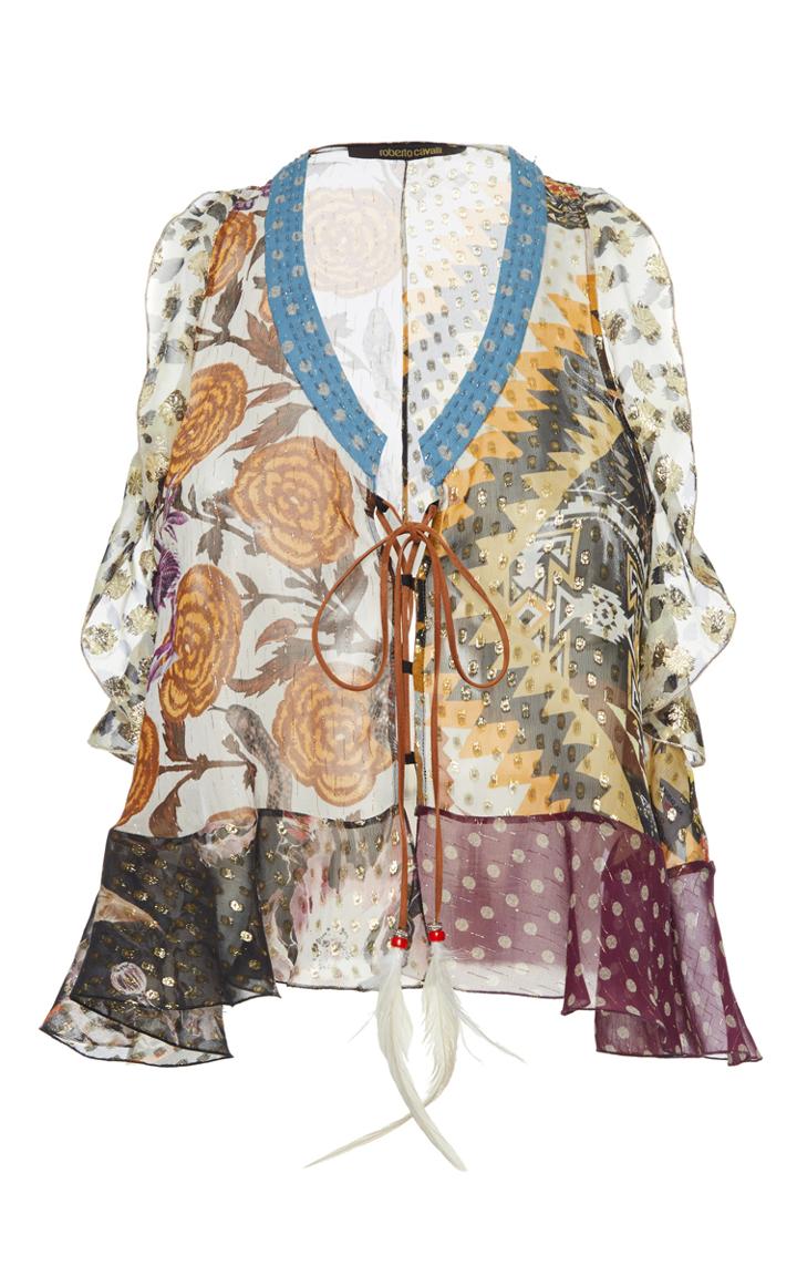 Roberto Cavalli Ruffle Tie Neck Top