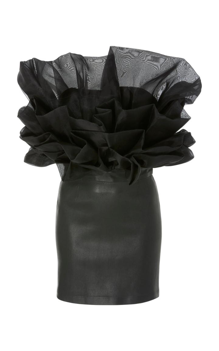 Zeynep Aray Flower Detail Stretch Leather Dress