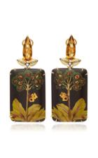 Silvia Furmanovich Marquetry Brown Butterfly Rectangular Drop Earrings With Light Brown Diamonds And Citrine