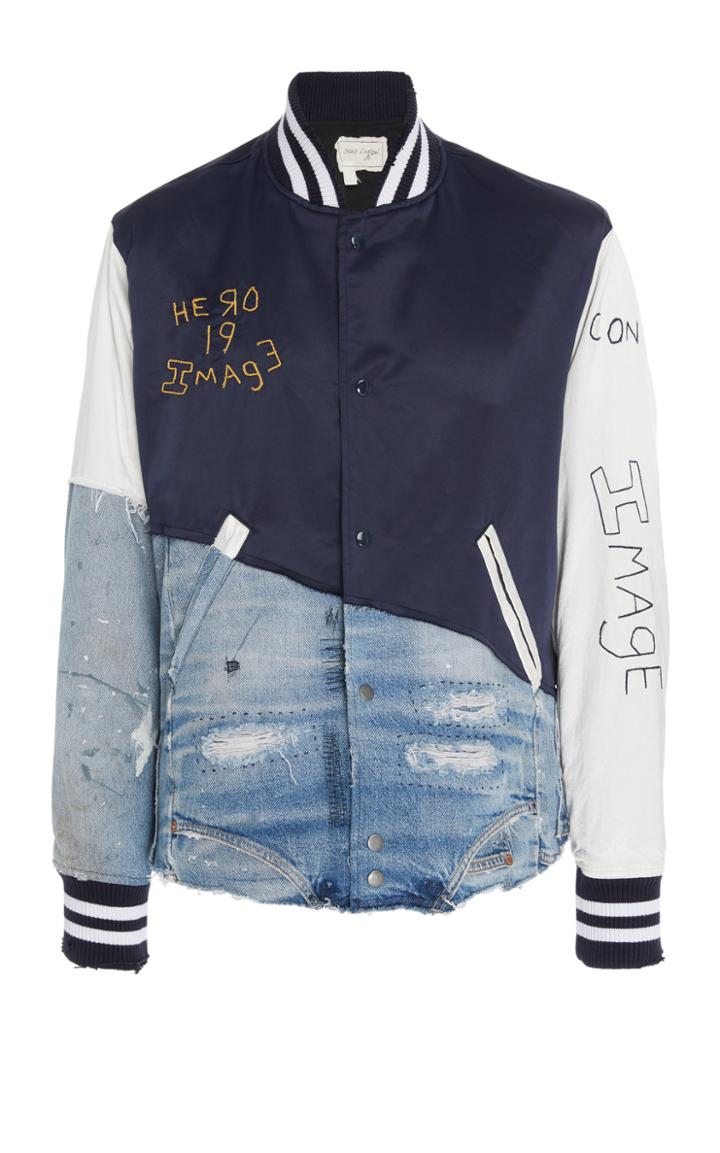 Greg Lauren Distressed Cotton-blend Varsity Jacket