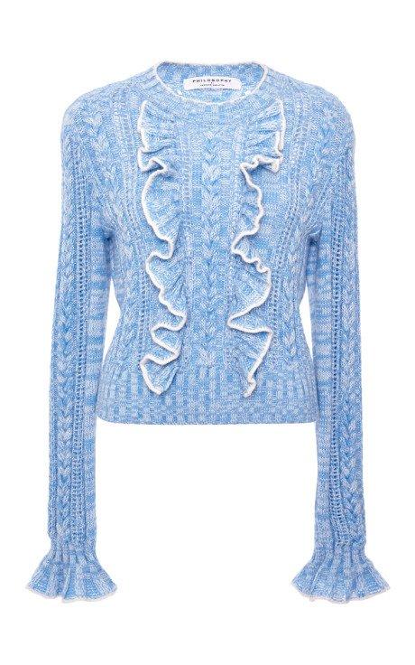Philosophy Di Lorenzo Serafini Light Blue Ruffle Cable Knit Pullover