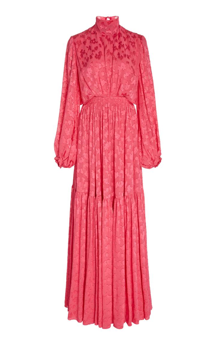 Carolina Herrera Leopard Devore Peasant Sleeve Turtleneck Gown