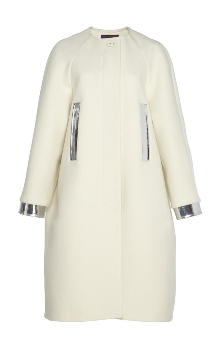 Martin Grant Vegan Leather-trimmed Wool-blend Coccoon Coat