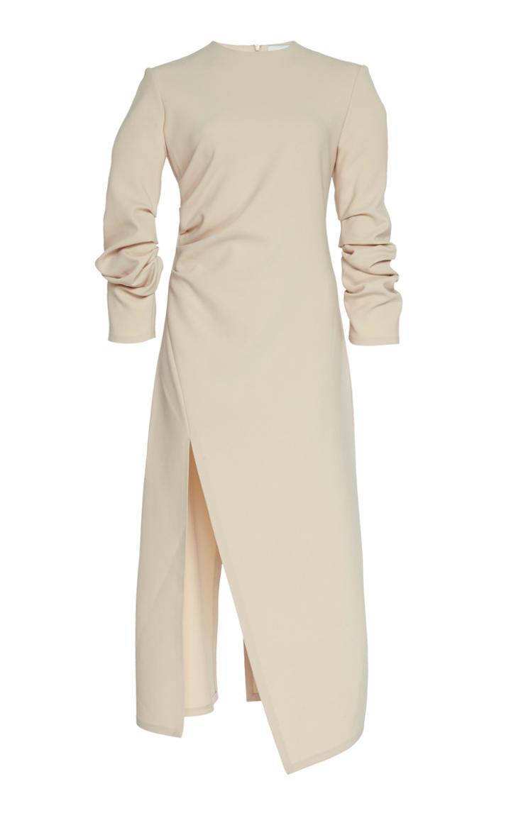 A.w.a.k.e. Mode Gathered Crepe Thigh-split Midi Dress