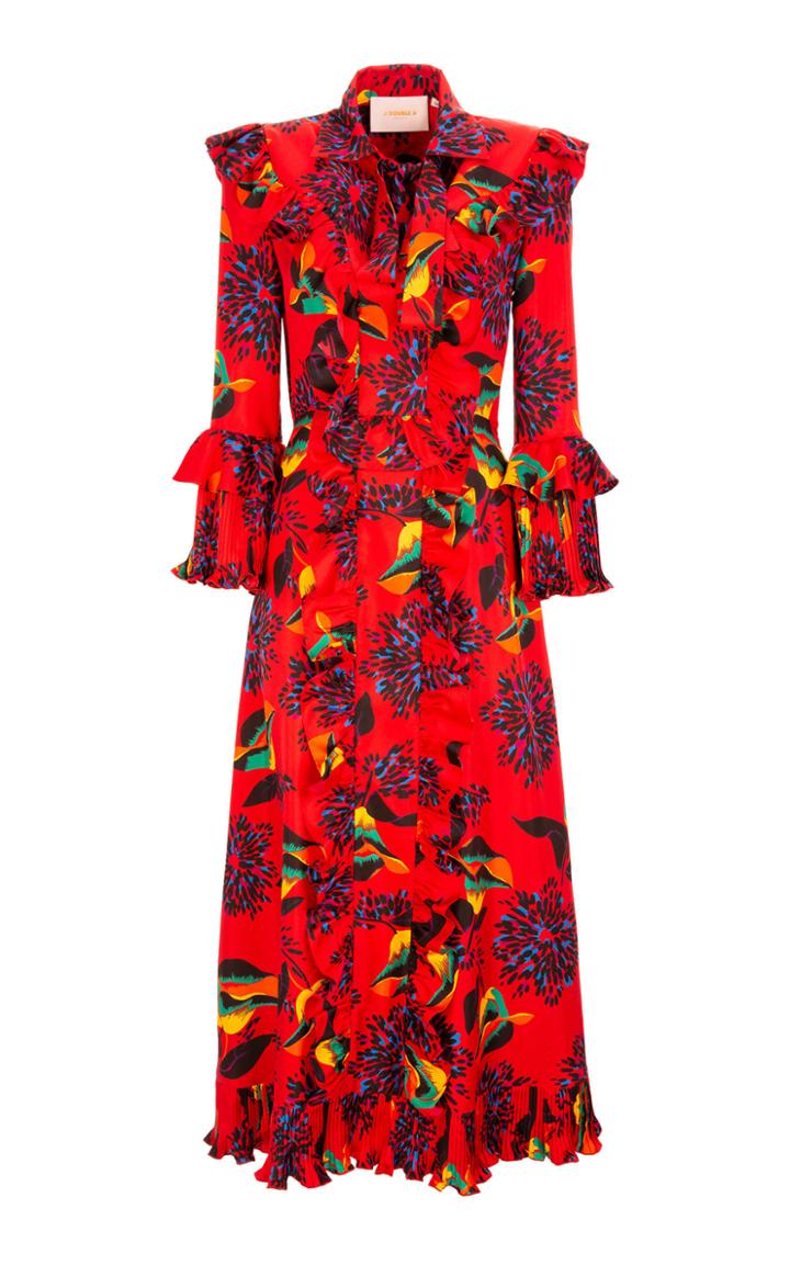 La Doublej Ruffled Tie-front Silk Midi Dress