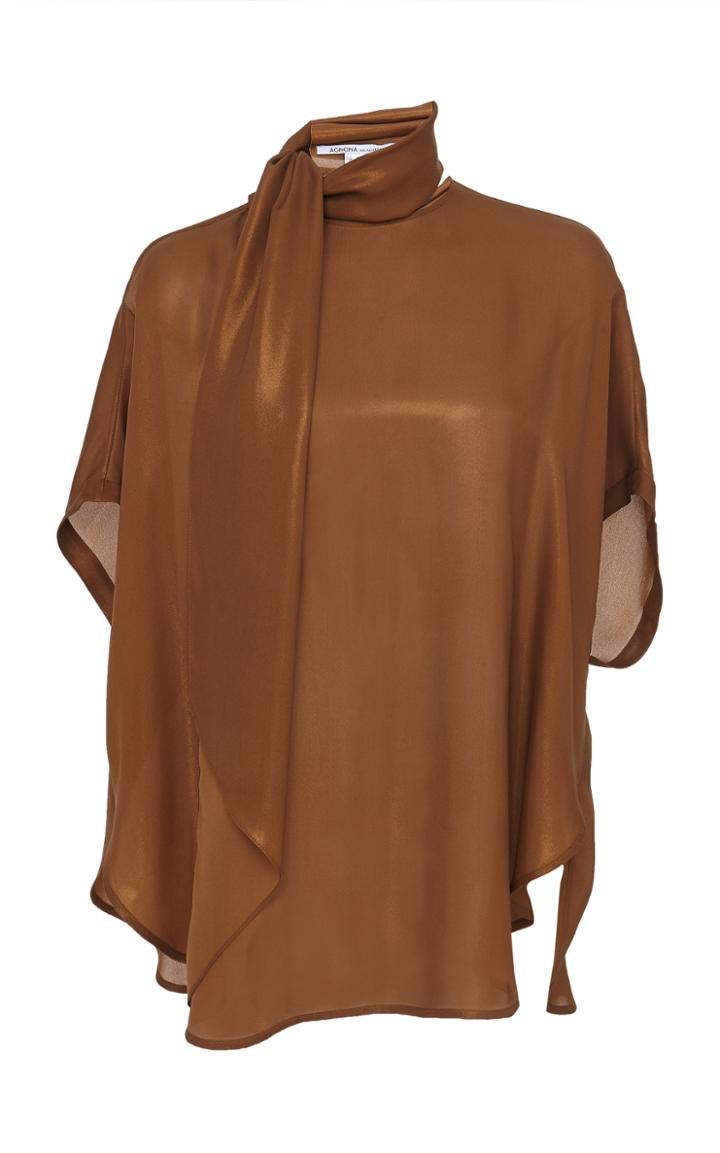 Agnona Metallic Silk Chiffon Round Top With Scarf