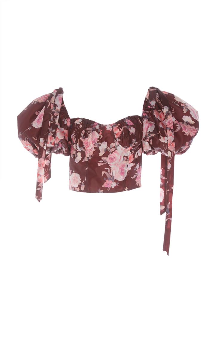 Loveshackfancy Jansen Floral Puff Sleeve Crop Top