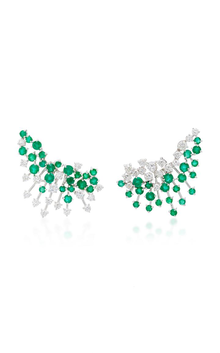 Hueb Luminous 18k White Gold Diamond And Emerald Earrings