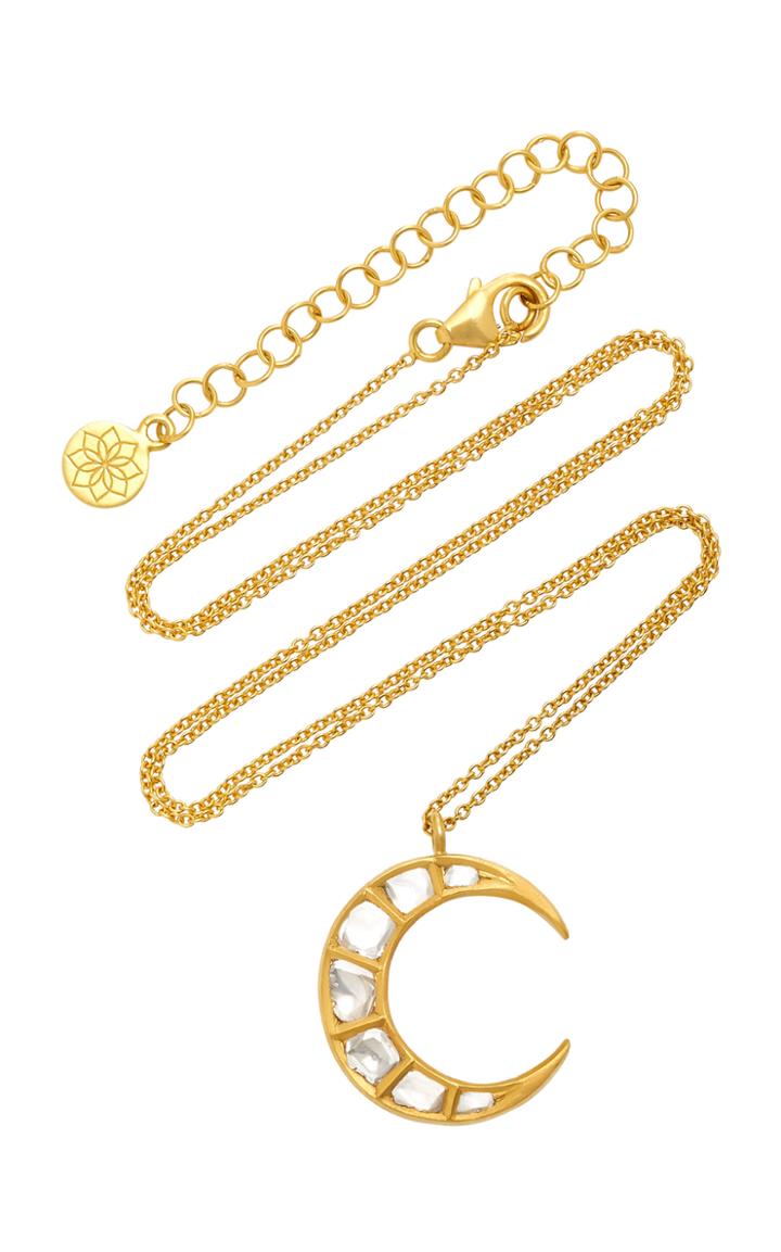 Amrapali Kundan Vintage Diamond And 18k Gold Crescent Pendant Necklace