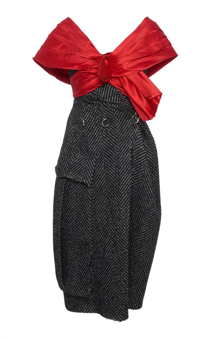 Prada Off-the-shoulder Taffeta And Wool-felt Midi Dress