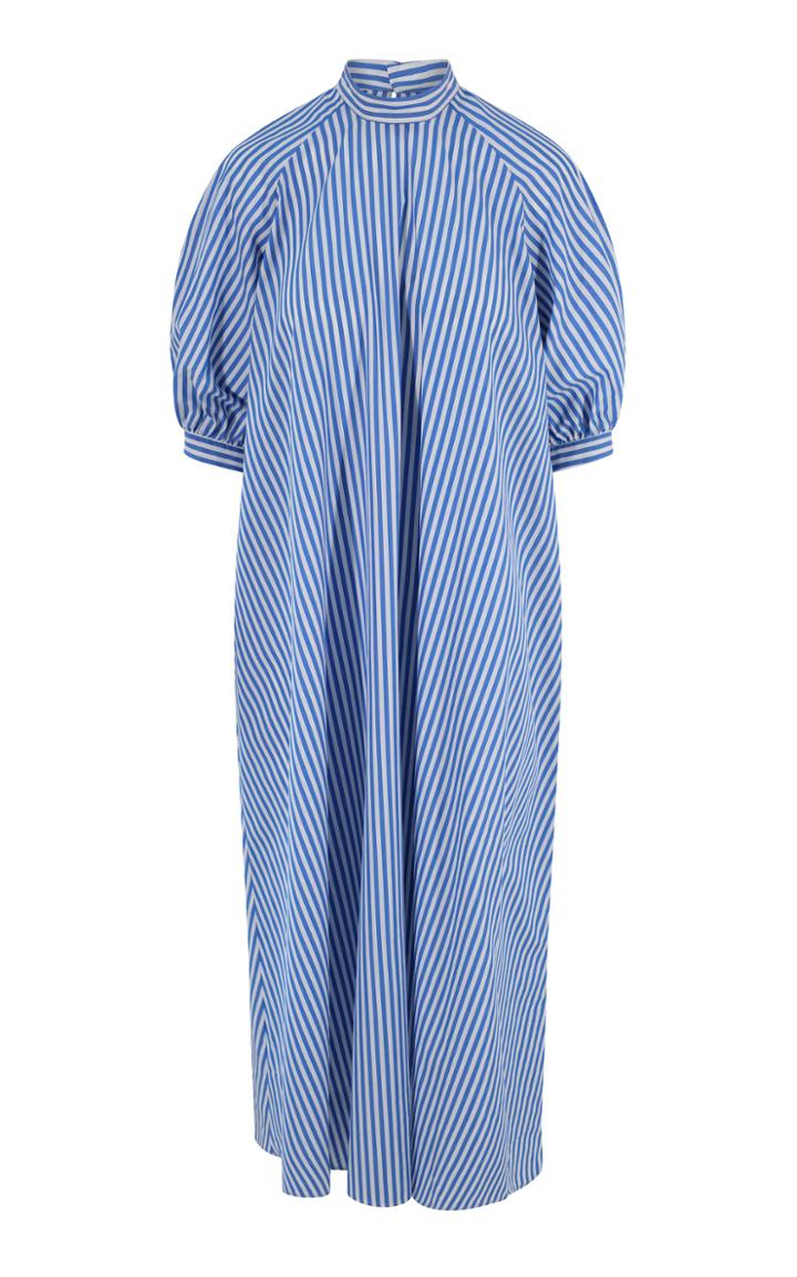 Moda Operandi Hanna Fiedler Alfonso Puff-sleeve Striped Cotton Poplin Midi Dress