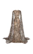 Alex Perry Alex Snow Leopard Print Chiffon Cape Gown