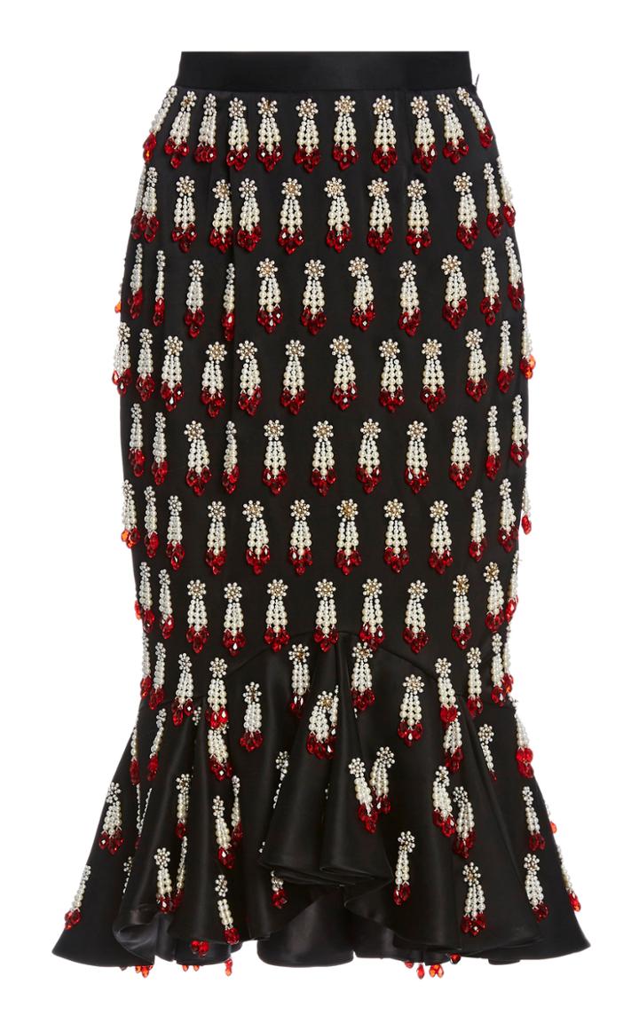 Moda Operandi Rodarte Bead-embellished Satin Midi Skirt