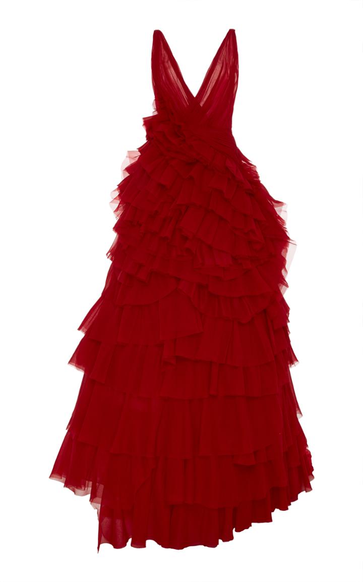 Pamella Roland Ruby Chiffon And Organza Layered Gown