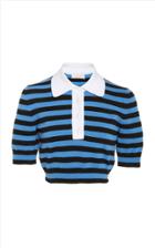 Michael Kors Collection Cropped Striped Cashmere Polo Sweater