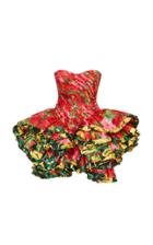 Richard Quinn Strapless Rose-printed Ruffle Satin Dress
