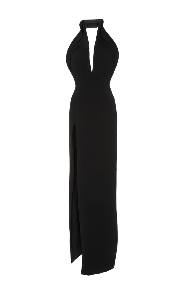 Brandon Maxwell High Collar Halter Slit Gown