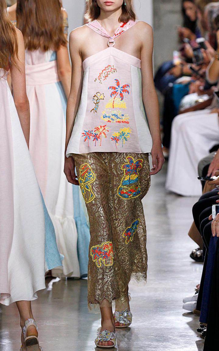 Peter Pilotto Linen Embroidered Halter Top