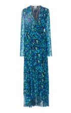 Ganni Wrap-effect Floral-print Mesh Maxi Dress