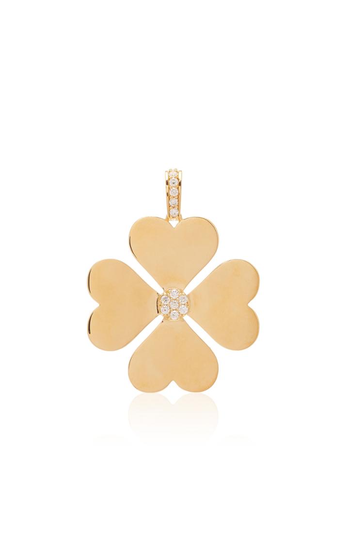 Ashley Mccormick Heart Clover 18k Gold And Diamond Necklace