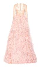 Pamella Roland Crystal And Feather Embroidered Gown