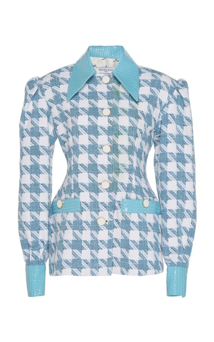 Rowen Rose Vinyl-trimmed Houndstooth Tweed Jacket