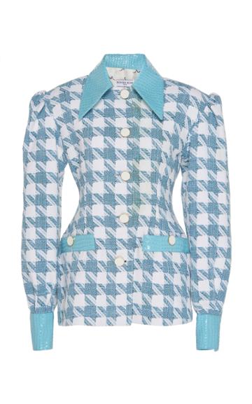 Rowen Rose Vinyl-trimmed Houndstooth Tweed Jacket