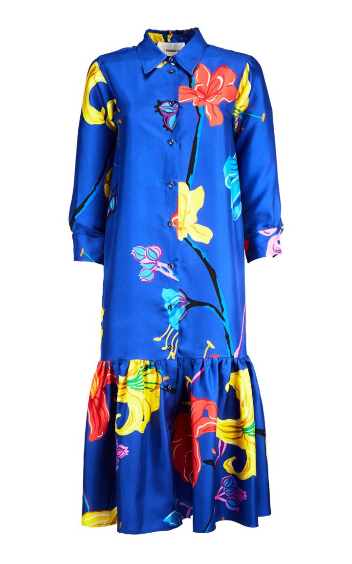 La Doublej Getting My Croissant Printed Button-up Silk Dress