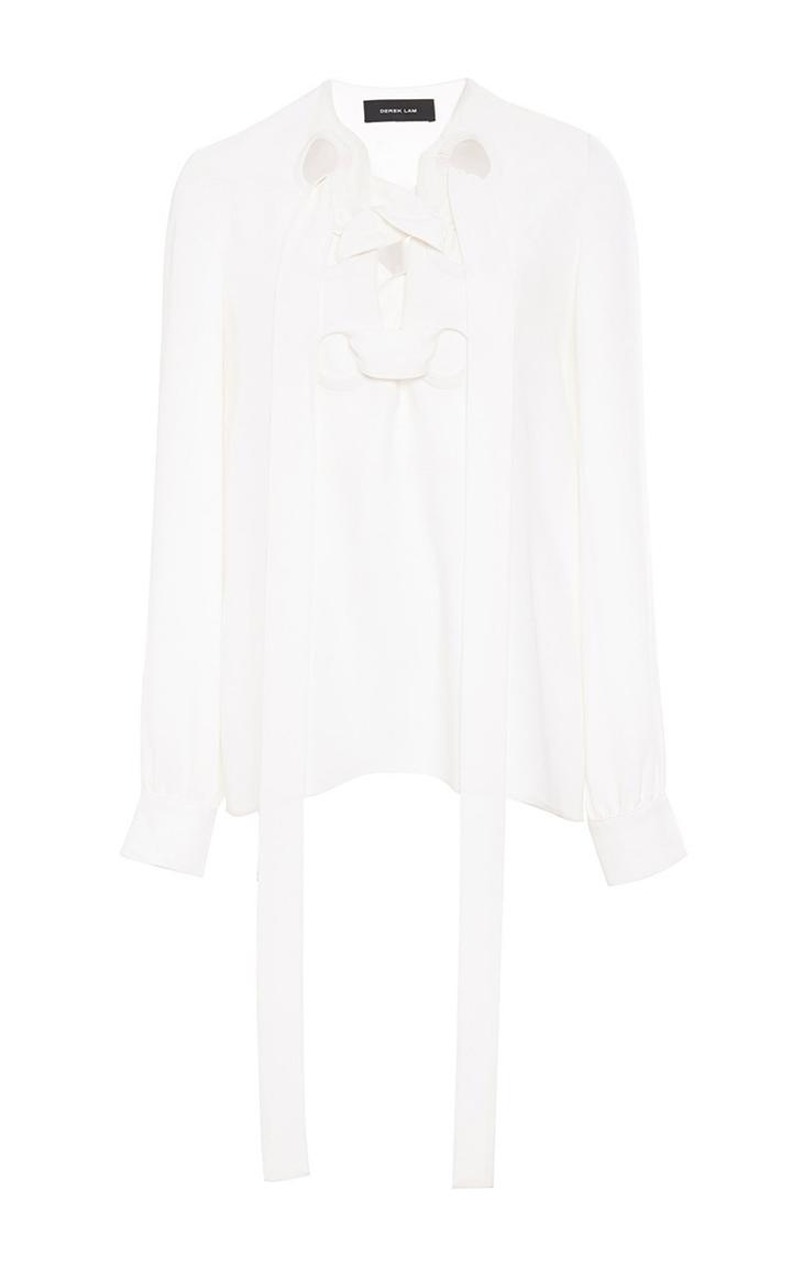 Derek Lam Silk Long Sleeved Lace Up Blouse