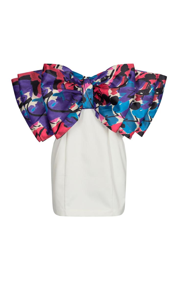 Moda Operandi Rotate Natalie Bow-detailed Printed Satin Strapless Mini Dress