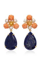 Bounkit Gold-plated Carved Bamboo Coral Pearl Clear Quartz And Lapis Earrings