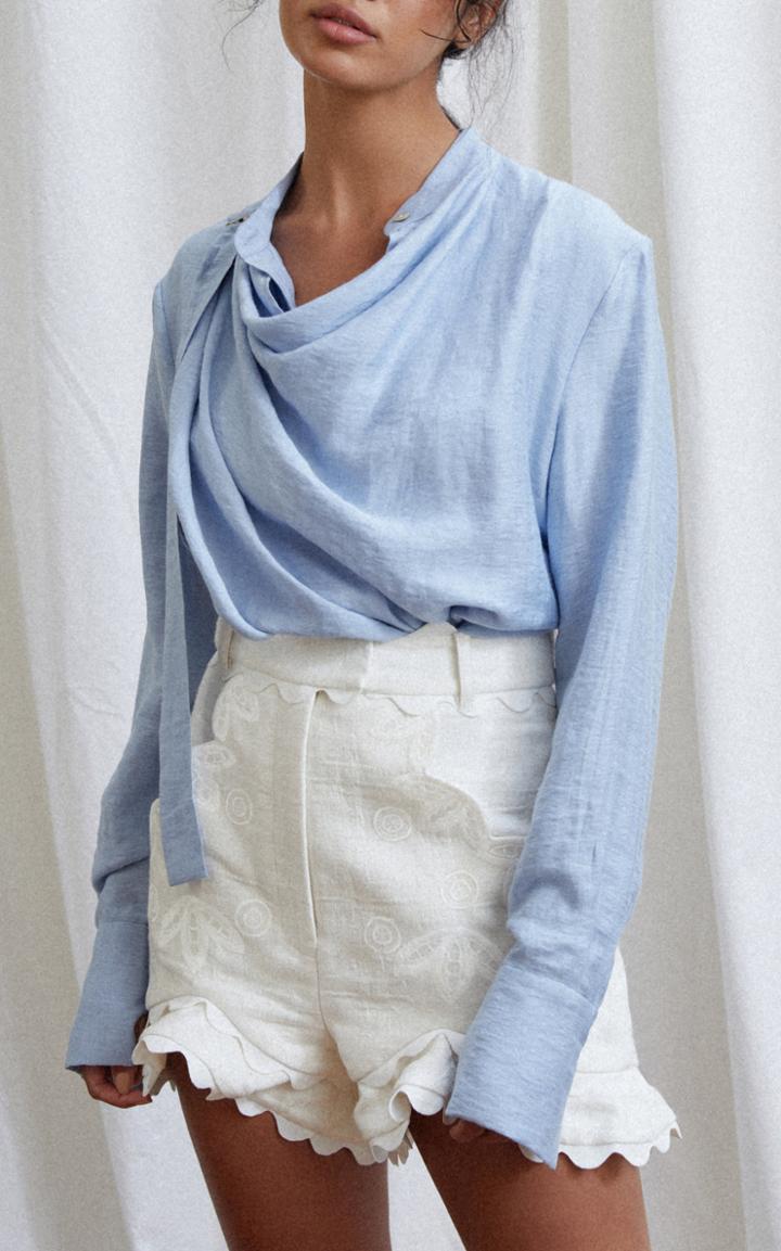 Moda Operandi Acler Atlantic Scalloped Embroidered Woven Shorts