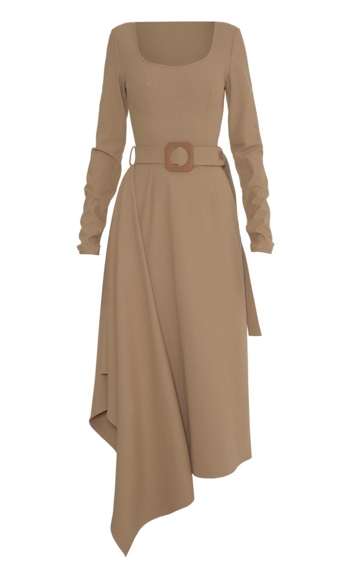 Lado Bokuchava Belted Cotton-blend Square Neck Dress