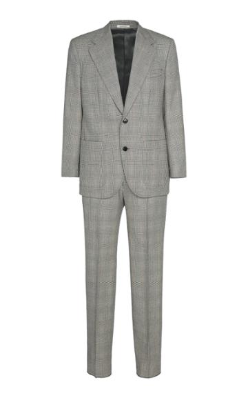 Husbands Paris Checked Single-breasted Wool Suit Size: 46