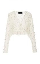 Brandon Maxwell Crystal Embroidered Wrap Blouse