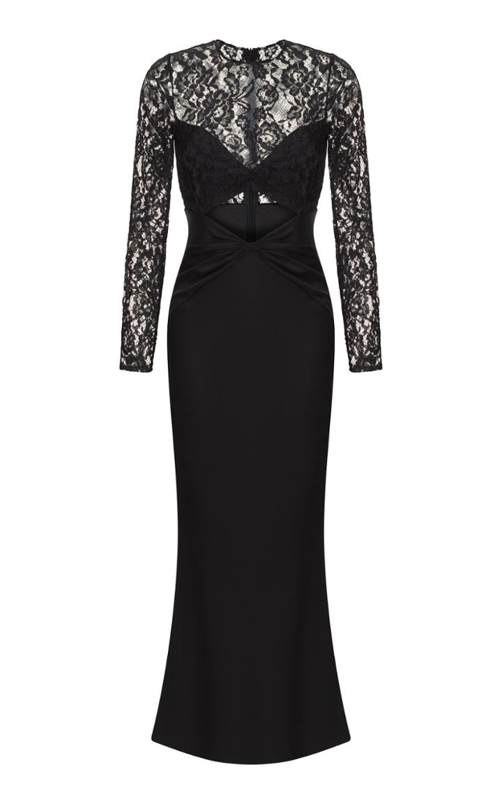 Moda Operandi Rasario Leavers Lace Satin Gown