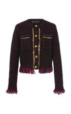 Versace Fringe-embellished Tweed Cardigan Top