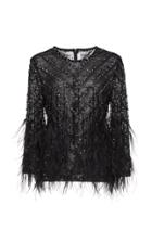 Naeem Khan Feather-trim Sequined Mesh Blouse