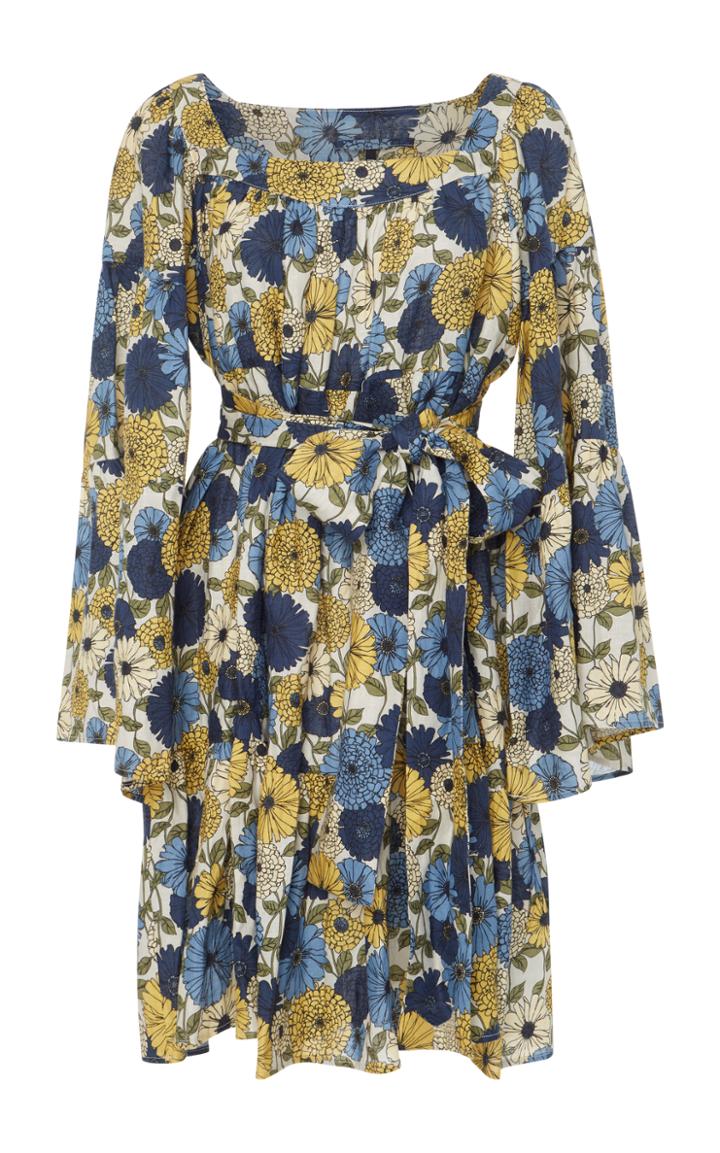 Lisa Marie Fernandez Belted Floral-print Linen Dress