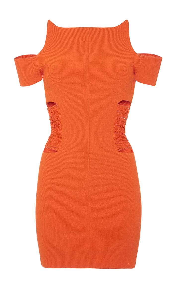 Roberto Cavalli Pumpkin Ribbed Knit Dress