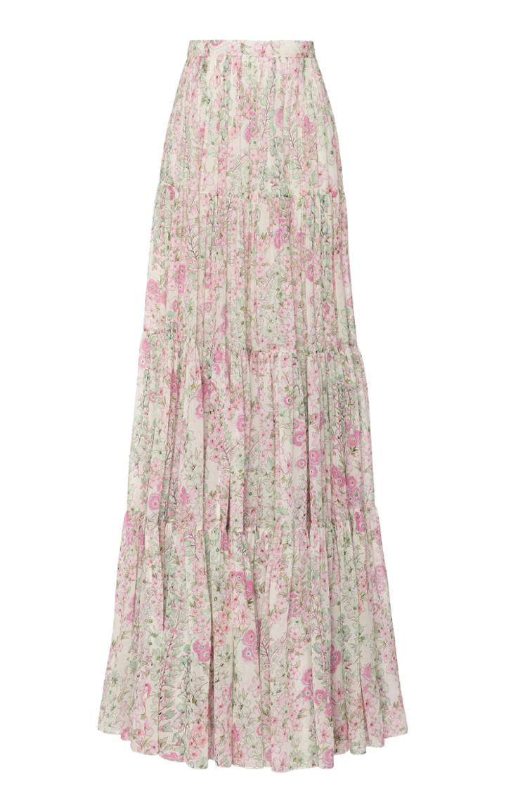 Giambattista Valli Floral Tiered Silk Maxi Skirt